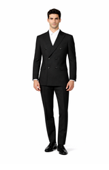 Men's Suit Double Breasted Black Peak Lapel