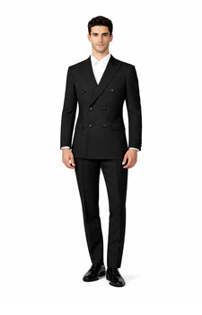 Men's Suit Double Breasted Black Peak Lapel