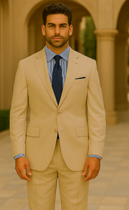 Men'S Tan 2 Button Tapered Cut Half Lined Suit - Mens Linen Suit
