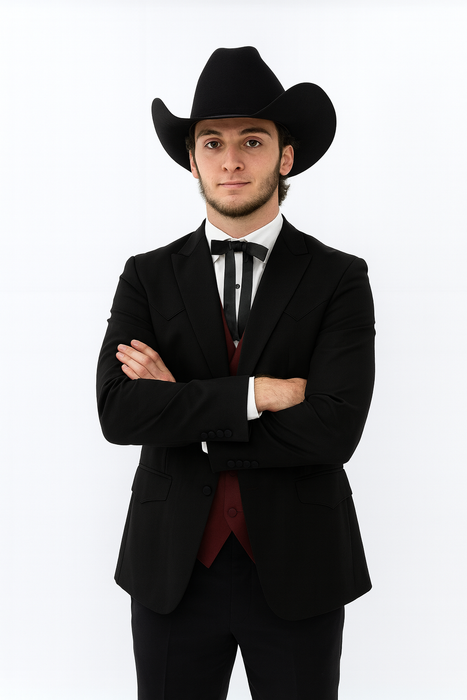 Western Suit - Trajes Para Hombres - Cowboy Formal Attire - Trajes De Novio - Two Button Peak Western Black