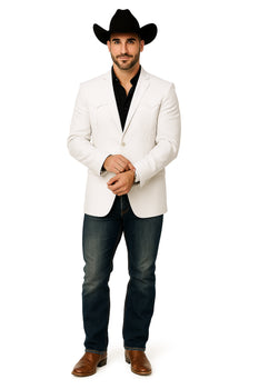 Western Blazer - Saco Para Hombre - Mens Double Button Western White Blazer