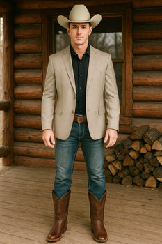 Western Blazer - Saco Para Hombre -Mens Double Button Western Taupe Blazer
