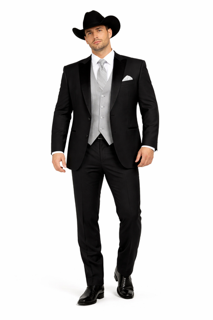Mens 1 Button Peak Lapel in Grey Cowboy Suit - Country Wedding Suits Modern Fit