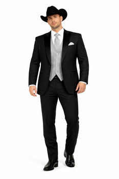 Mens 1 Button Peak Lapel in Grey Cowboy Suit - Country Wedding Suits