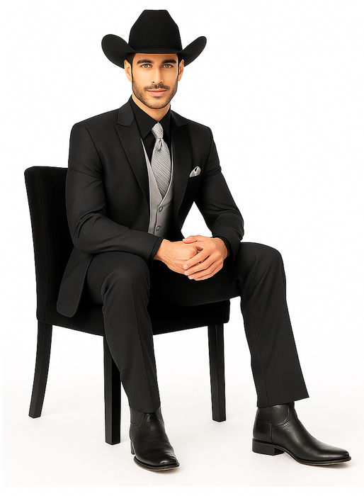 Mens 1 Button Peak Lapel in Grey Cowboy Suit - Country Wedding Suits