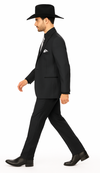 Mens 1 Button Peak Lapel in Grey Cowboy Suit - Country Wedding Suits