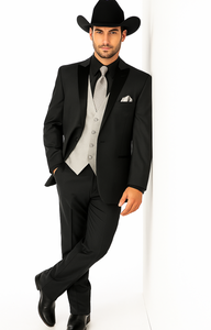 Mens 1 Button Peak Lapel in Grey Cowboy Suit - Country Wedding Suits