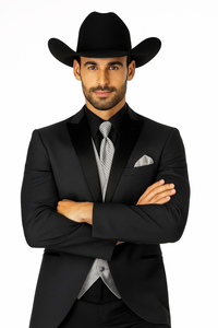 Mens 1 Button Peak Lapel in Grey Cowboy Suit - Country Wedding Suits