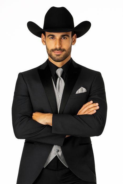 Mens 1 Button Peak Lapel in Grey Cowboy Suit - Country Wedding Suits