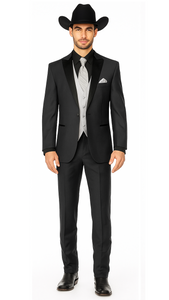 Mens 1 Button Peak Lapel in Grey Cowboy Suit - Country Wedding Suits