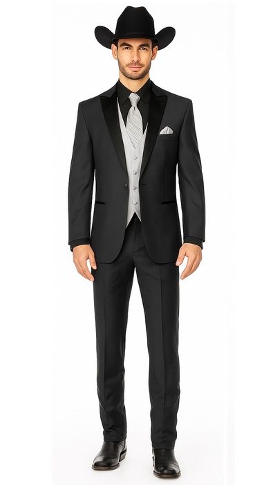 Mens 1 Button Peak Lapel in Grey Cowboy Suit - Country Wedding Suits