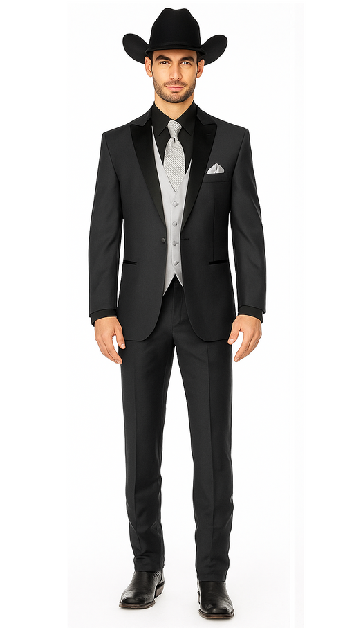 Mens 1 Button Peak Lapel in Grey Cowboy Suit - Country Wedding Suits