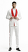 Mens 1 Button Shawl Lapel White And Hot Red Wedding / Prom Outfit Tuxedo Suit + White Pants & White Vest
