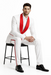 Mens 1 Button Shawl Lapel White And Hot Red Wedding / Prom Outfit Tuxedo Suit + White Pants & White Vest