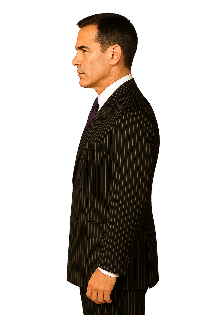1920s Gangster Custom - Black Bold Gangster Pinstripe Suit - Image 6