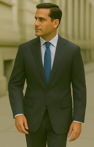 Men'S 2 Button Blue Stripe ~ Pinstripe Suit