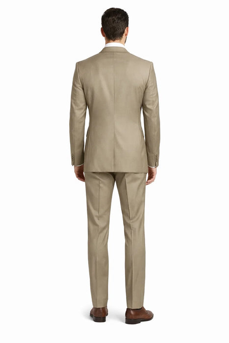 Mens 2 Button Classic Fit Pleated Pant Suit in Khaki