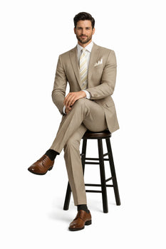Mens 2 Button Classic Fit Pleated Pant Suit in Khaki - Image 3