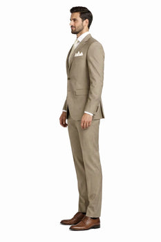 Mens 2 Button Classic Fit Pleated Pant Suit in Khaki - Image 7