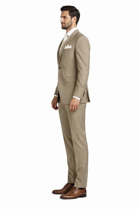 Mens 2 Button Classic Fit Pleated Pant Suit in Khaki