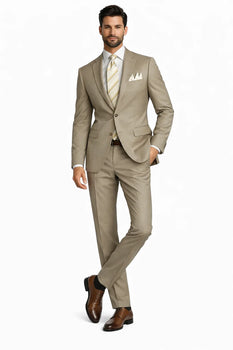 Mens 2 Button Classic Fit Pleated Pant Suit in Khaki - Image 8