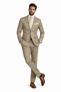 Mens 2 Button Classic Fit Pleated Pant Suit in Khaki - Image 4