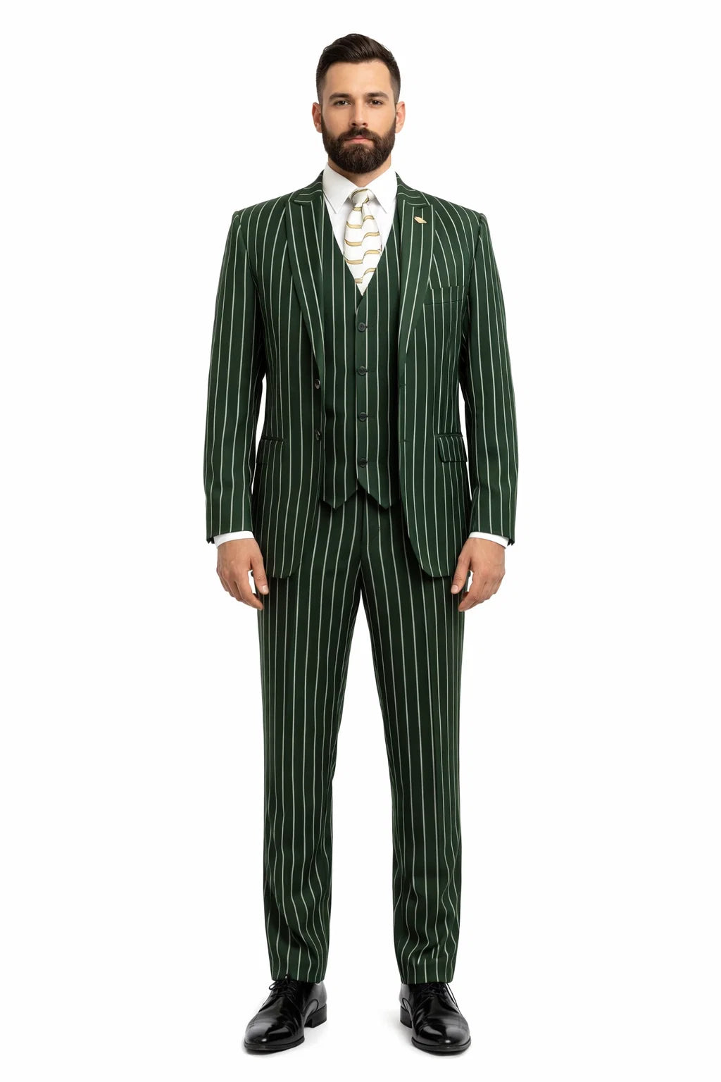 Mens 2 Button Gangster Pinstripe Suit in BLACK / GREY / BURGUNDY - Image 3