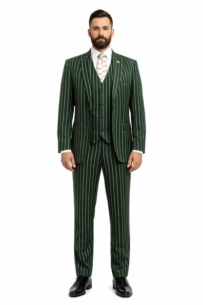 Mens 2 Button Gangster Pinstripe Suit in BLACK / GREY / BURGUNDY - Image 3