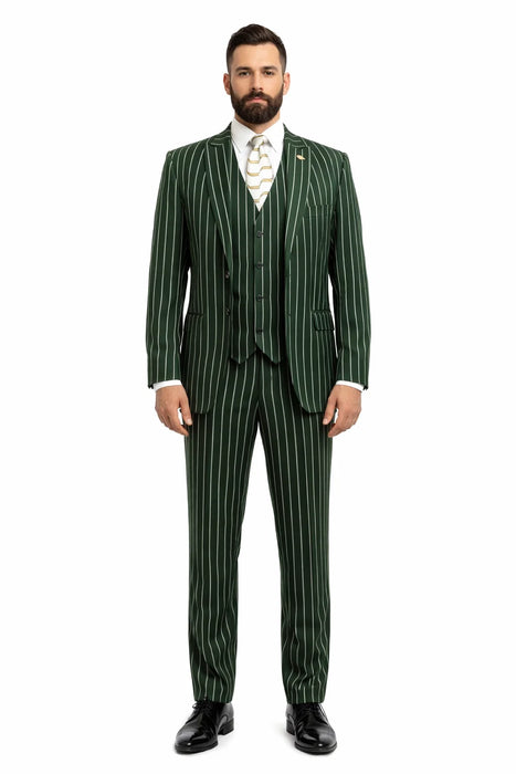 Mens 2 Button Gangster Pinstripe Suit in BLACK / GREY / BURGUNDY