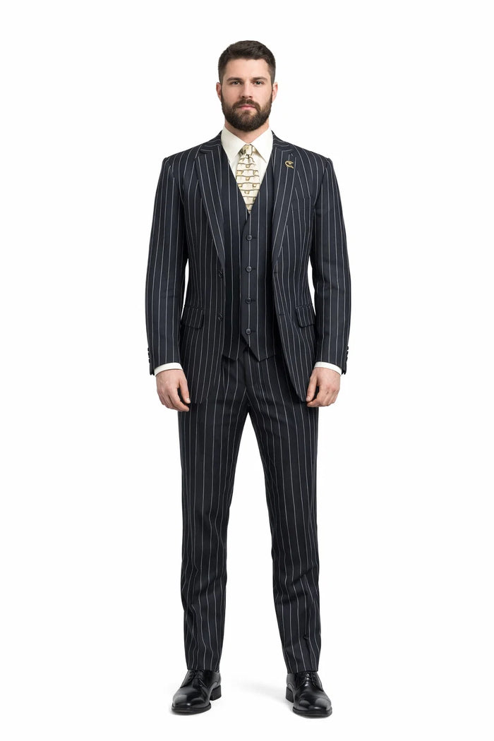 Mens 2 Button Gangster Pinstripe Suit in BLACK / GREY / BURGUNDY - Image 5