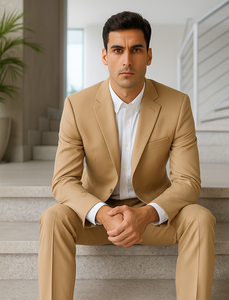 Men'S 2 Button Khaki Beige ~ Bronze ~ Camel Dress Cheap Priced Business Suits Clearance Sale For Men