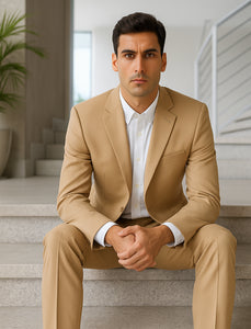 Men'S 2 Button Khaki Beige ~ Bronze ~ Camel Dress Cheap Priced Business Suits Clearance Sale For Men - Image 4