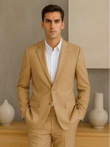 Men'S 2 Button Khaki Beige ~ Bronze ~ Camel Dress Cheap Priced Business Suits Clearance Sale For Men