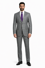 Mens 2 Button Peak Lapel Modern Plaid Suit in Grey