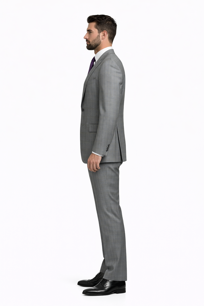 Mens 2 Button Peak Lapel Modern Plaid Suit in Grey - Image 8