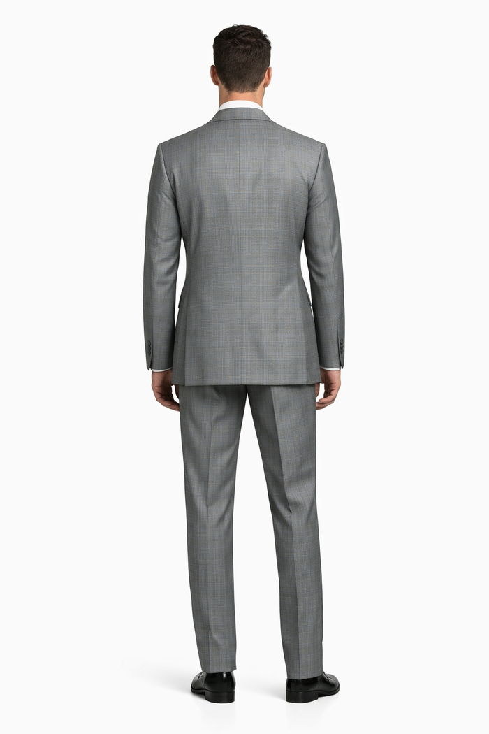 Mens 2 Button Peak Lapel Modern Plaid Suit in Grey - Image 2