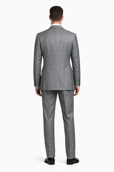 Mens 2 Button Peak Lapel Modern Plaid Suit in Grey