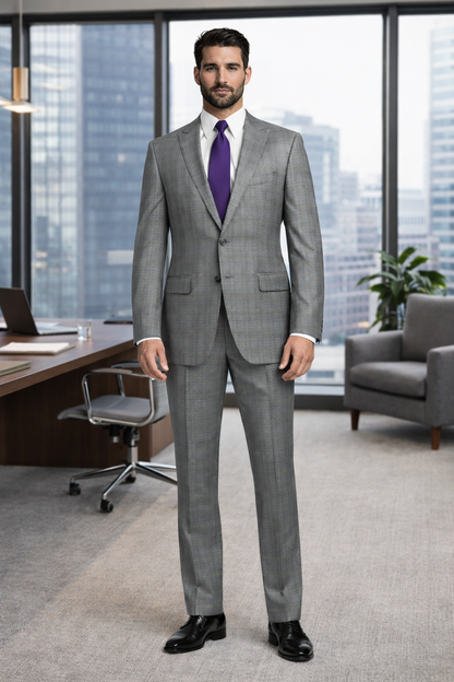 Mens 2 Button Peak Lapel Modern Plaid Suit in Grey - Image 4