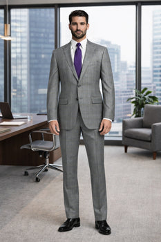 Mens 2 Button Peak Lapel Modern Plaid Suit in Grey - Image 4