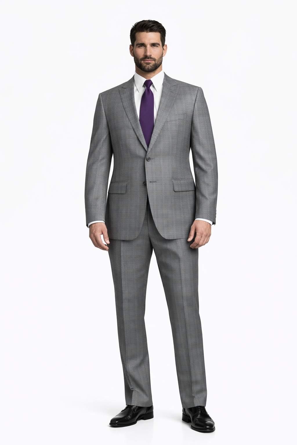 Mens 2 Button Peak Lapel Modern Plaid Suit in Grey - Image 6