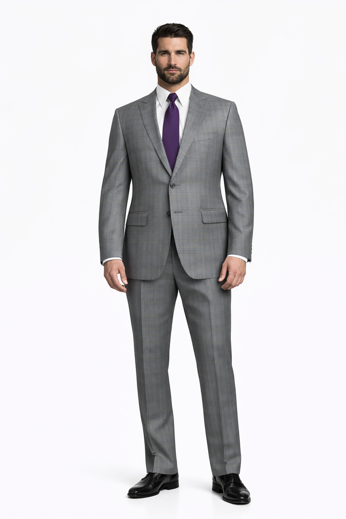 Mens 2 Button Peak Lapel Modern Plaid Suit in Grey - Image 6