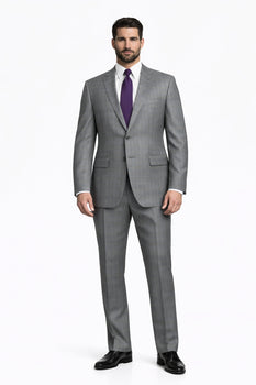Mens 2 Button Peak Lapel Modern Plaid Suit in Grey - Image 6