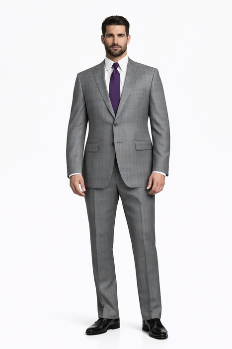 Mens 2 Button Peak Lapel Modern Plaid Suit in Grey