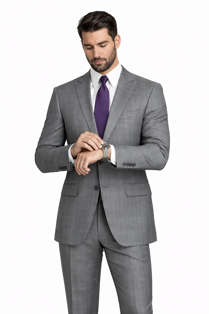 Mens 2 Button Peak Lapel Modern Plaid Suit in Grey - Image 7