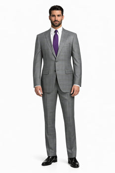 Mens 2 Button Peak Lapel Modern Plaid Suit in Grey