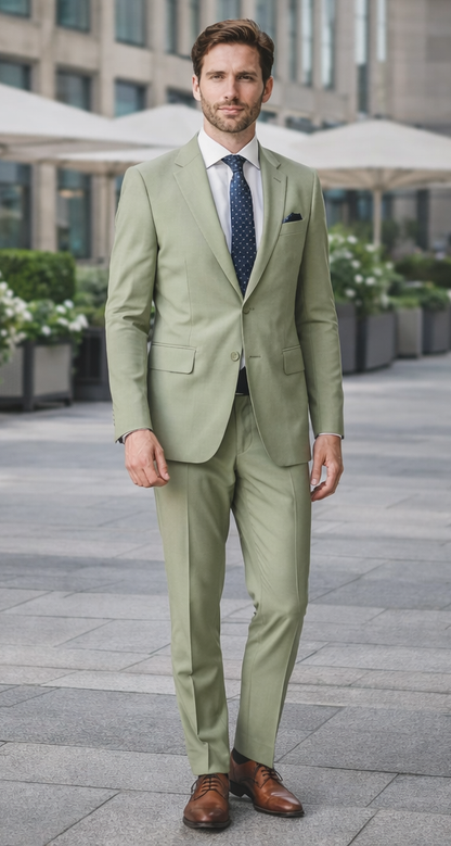 Men's 2 Button Sage Green Suit - Image 7