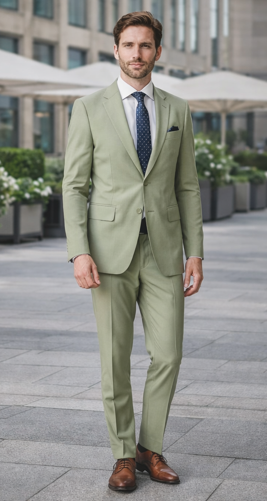 Men's 2 Button Sage Green Suit - Image 7