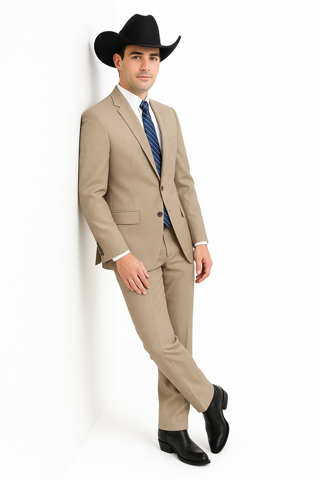 Men's 2 Button Sand  Two-Piece Classic Fit Side Vents Cheap Priced Business Suits Clearance Sale