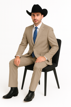 Men's 2 Button Sand  Two-Piece Classic Fit Side Vents Cheap Priced Business Suits Clearance Sale - Image 4