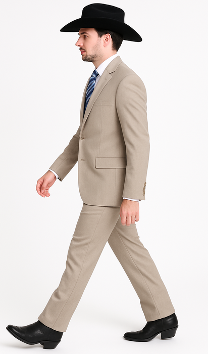 Men's 2 Button Sand  Two-Piece Classic Fit Side Vents Cheap Priced Business Suits Clearance Sale